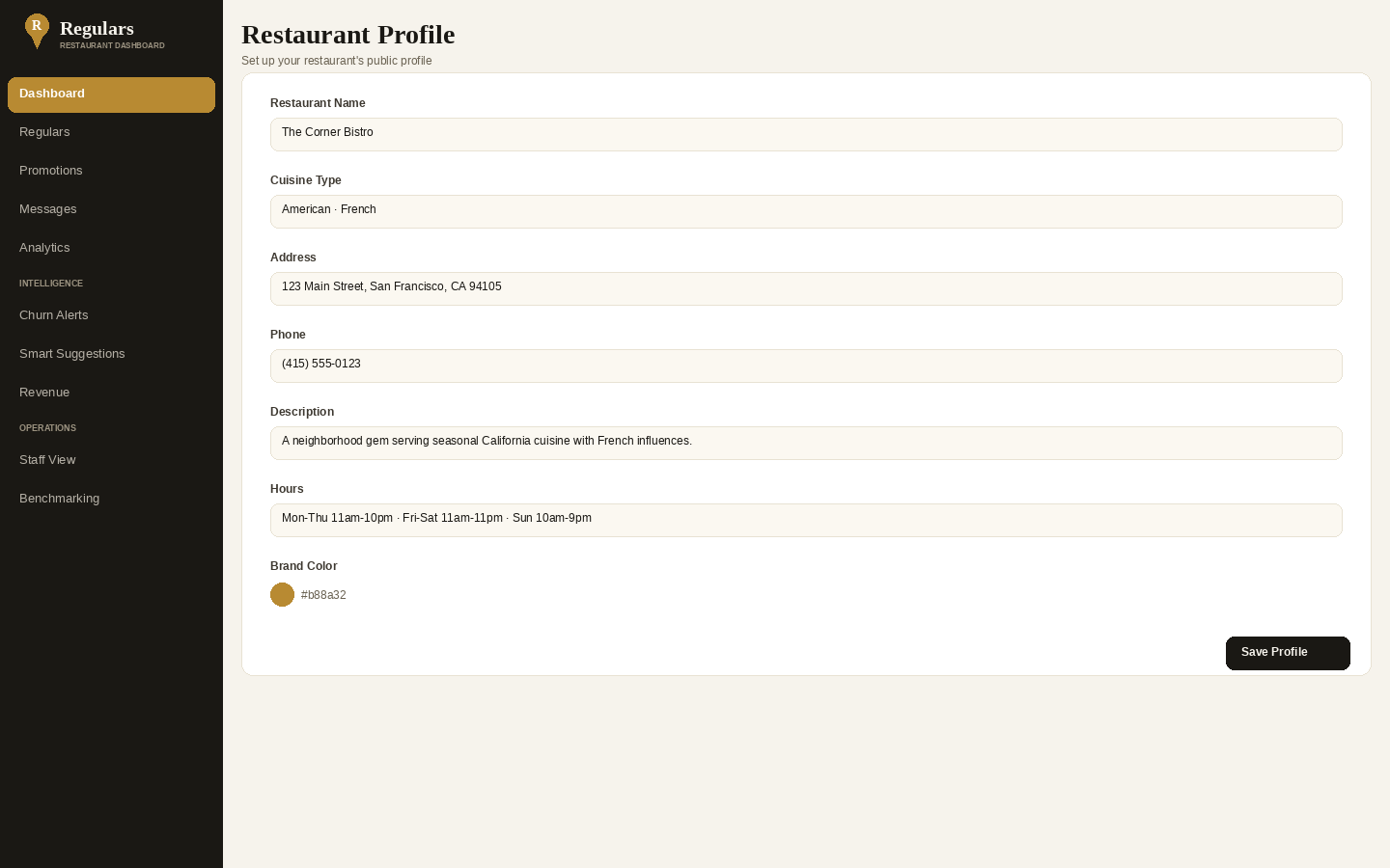 Restaurant Profile setup